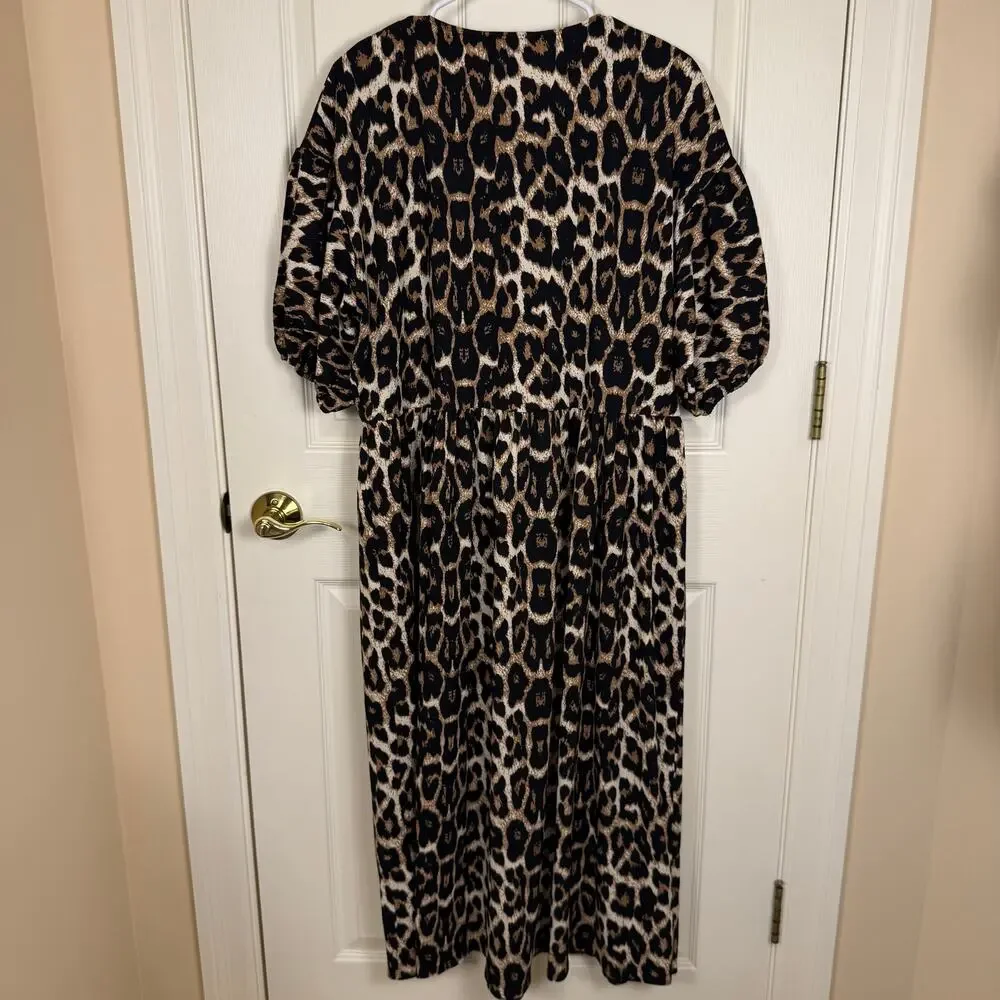 ASOS DESIGN Puff Sleeve Tie Front Maxi Dress in Leopard Print Size 12 EUC - Picture 2 of 6